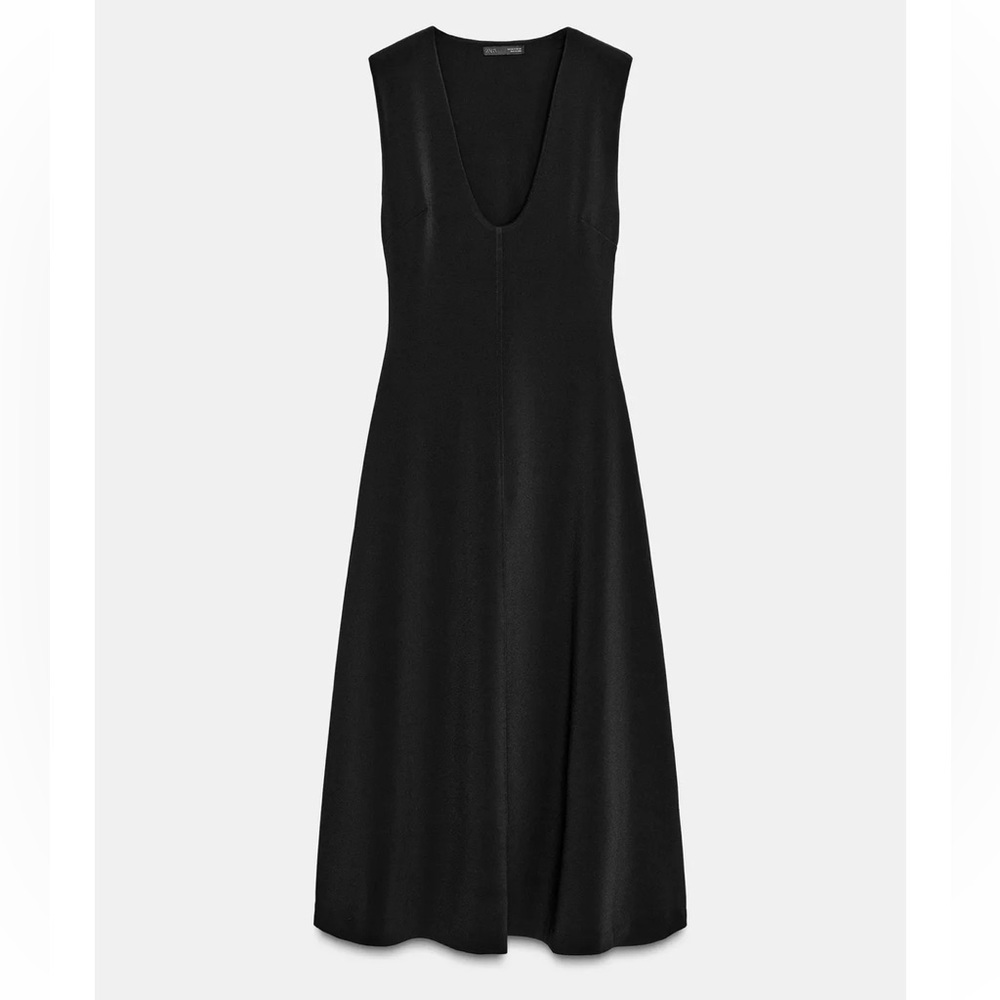 🆕 Zara Elegant Black Midi Sleeveless Dress